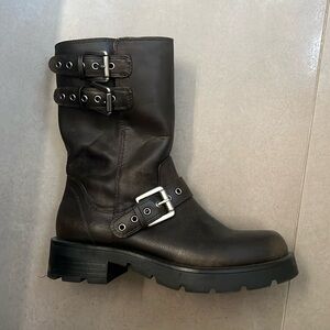 Zara distressed brown motorcycle buckle boots. Size 7.